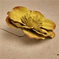 Gul med brun kant velouragtig stor blomst gammel kunstig blomst  handgemacht künstliche blumen